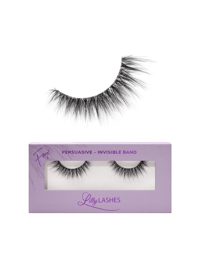Sheer Band, False Eyelashes W/Invisible Band Lashes, False Lashes Natural Look, Wispy Lashes Style, Clear Band Lashes, Reusable Eyelashes 20X, Lash Glue Not Included, 13.5Mm (Persuasive)