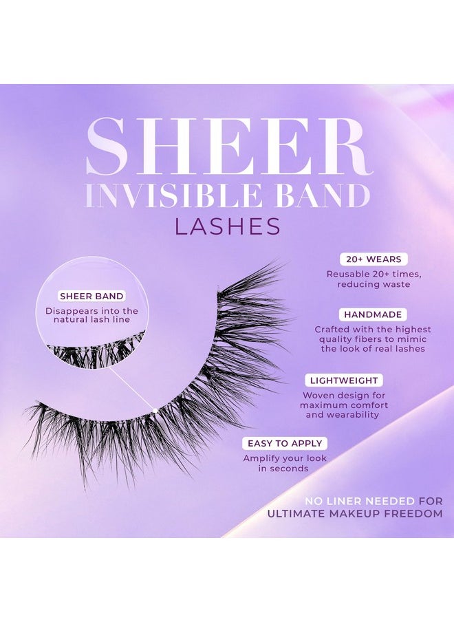 Sheer Band, False Eyelashes W/Invisible Band Lashes, False Lashes Natural Look, Wispy Lashes Style, Clear Band Lashes, Reusable Eyelashes 20X, Lash Glue Not Included, 13.5Mm (Persuasive)