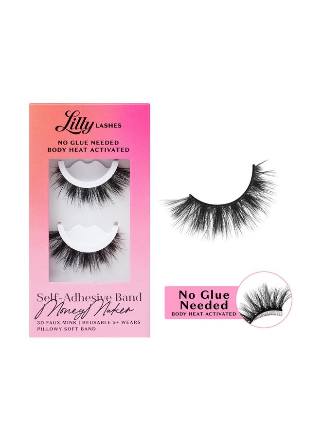 3D Self Adhesive Eyelashes, No Lash Glue Needed, Body Heat Activated Press On Lashes, Reusable Self Adhesive Eyelashes Up To 5X, Natural Lashes, Easy To Apply & Remove (Moneymaker)