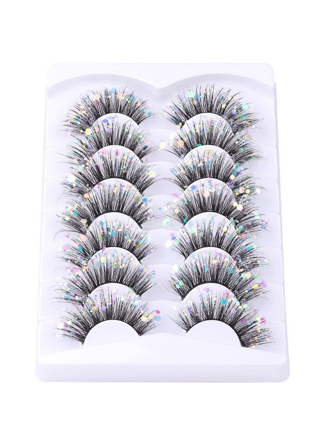 Glitter Lashes Dramatic False Eyelashes With Shinny Glitter Decorative Colored Lashes Glow In The Dark Faux Mink Eyelahses Cat Eye Strip Lashes Pack 7 Pairs