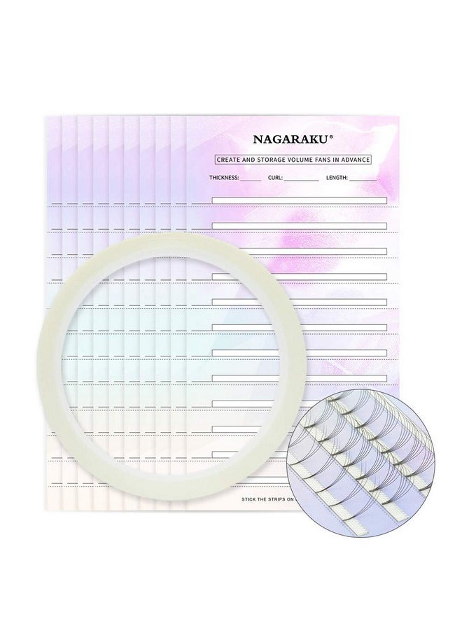 Eyelash Extension Storage Card Premade Fans Volume Lash Storage 2Mm Sticky Strip False Eyelashes Paper Card (20 Sheets With 1 Roll Tape)