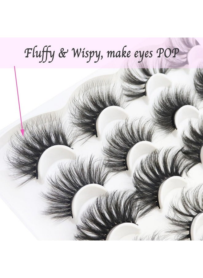 False Eyelashes 25Mm Mink Lashes Dramatic Look Fluffy Long Fake Eyelashes Wispy 25Mm False Lashes Strip 10 Variety Pairs Mixed For Halloween Bold Makeup