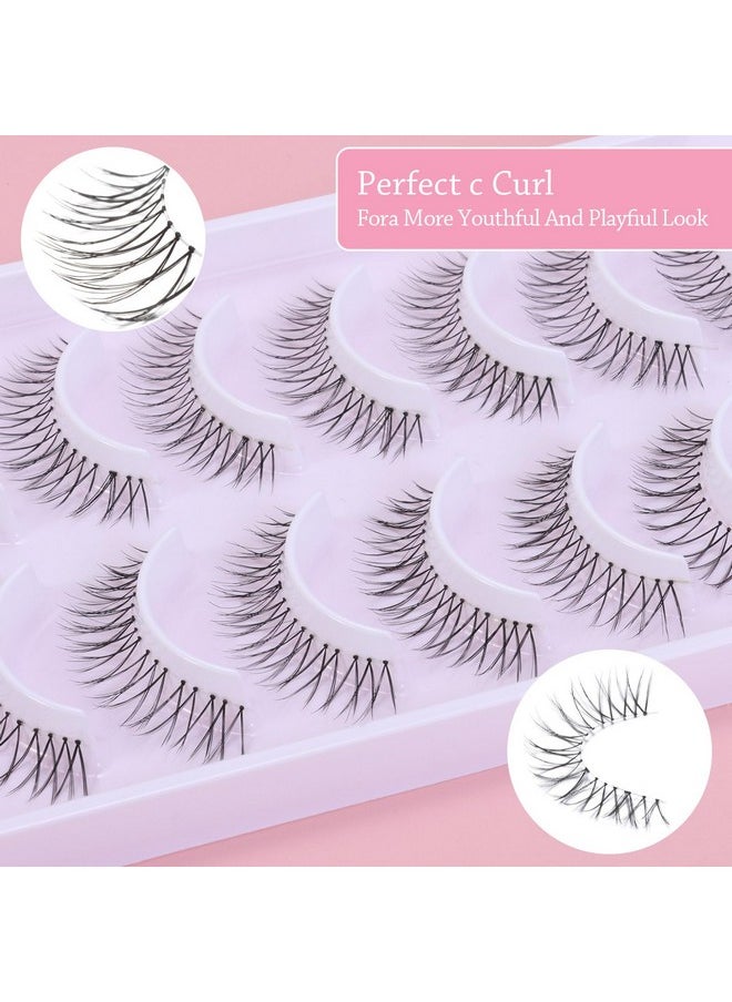 10 Pairs Natural Lashes That Look Like Extensions 5-13Mm Short False Eyelashes Handmade Clear Band Wispy Eyelashes For Daily Work Lashes Easy To Apply (A01)