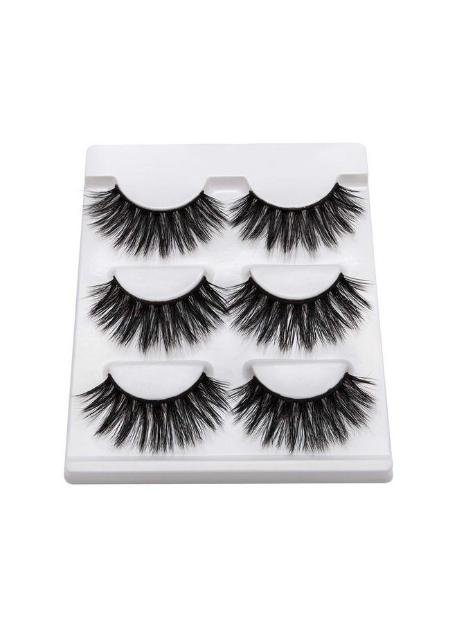 Mink Eyelashes - False Eyelashes 3 Pairs 6D Mink Lashes - Wispy Lashes Natural Look Faux Mink Eyelashes Dramatic Lashes Fluffy Cat Eye Reusable Lashes Pack Extension |002-0.6 Inch