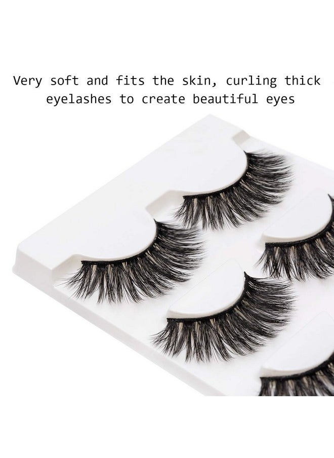 Mink Eyelashes - False Eyelashes 3 Pairs 6D Mink Lashes - Wispy Lashes Natural Look Faux Mink Eyelashes Dramatic Lashes Fluffy Cat Eye Reusable Lashes Pack Extension |002-0.6 Inch