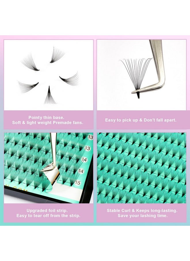 Premade Fans Eyelash Extensions 320 Fans 10D 14D 16D 20D 0.05 0.07 Thickness C/D Curl Middle Stem Heat Bonded Premade Fans Russian Volume Lash Extensions (320 Fans-14D-0.07-D-8-15Mm)