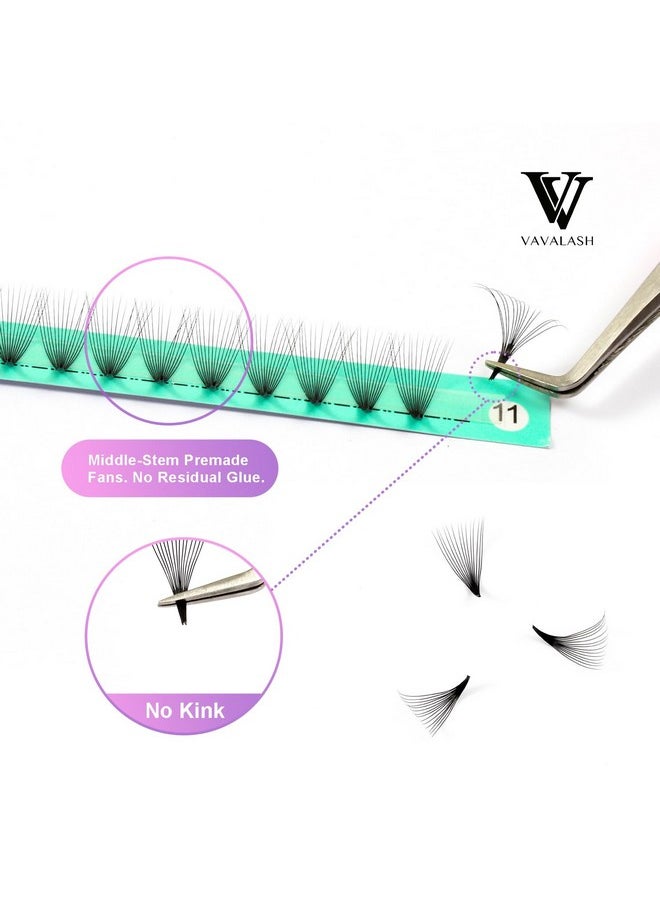 Premade Fans Eyelash Extensions 320 Fans 10D 14D 16D 20D 0.05 0.07 Thickness C/D Curl Middle Stem Heat Bonded Premade Fans Russian Volume Lash Extensions (320 Fans-14D-0.07-D-8-15Mm)