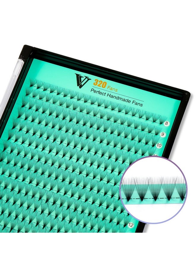Premade Fans Eyelash Extensions 320 Fans 10D 14D 16D 20D 0.05 0.07 Thickness C/D Curl Middle Stem Heat Bonded Premade Fans Russian Volume Lash Extensions (320 Fans-14D-0.07-D-8-15Mm)