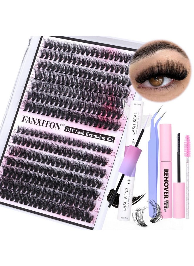 Extension Kit Fluffy 40D+50D Volume Lash Clusters Kit With Lash Bond And Seal 280 Pcs Thick Individual Lashes 9-16 Mm D Curl Mink Lashes Cluster, Lash Cluster Remover And Tweezers By Fanxiton