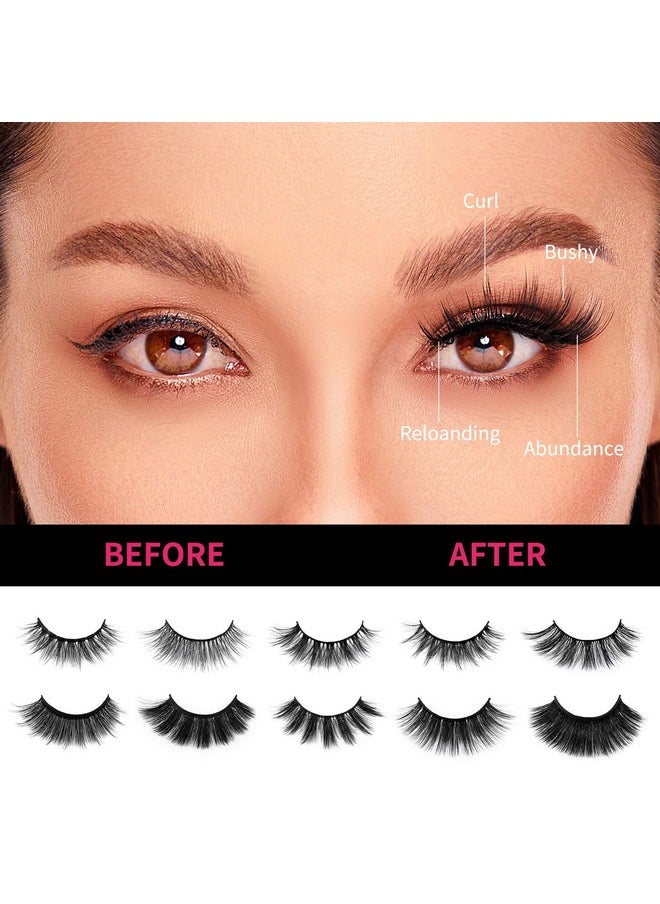 Mink Lashes False Eyelashes - 30 Pairs 10 Styles Mixed Lashes Pack False Mink Eyelashes Wispy Fluffy Natural Look Eyelashes Long Lashes Soft Reusable