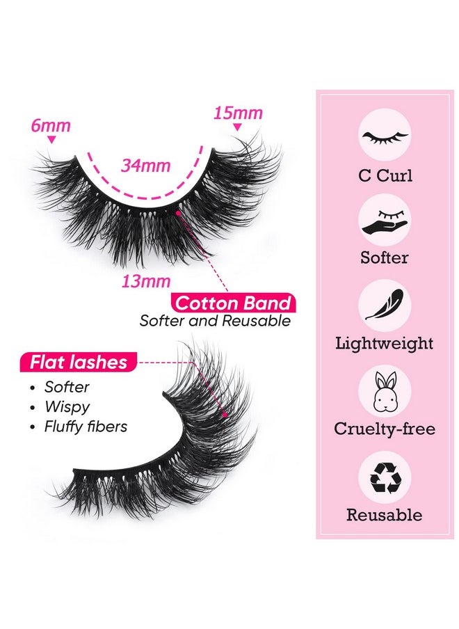 Es Natural Look False Eyelashes Fluffy Flat Eyelashes 3D Mink Lashes Wispy Strips Lashes 7 Pairs Multipack By Focipeysa