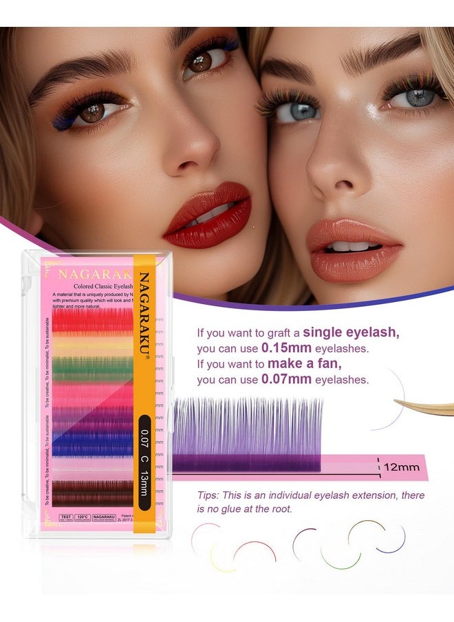 Colored Eyelash Extensions 8 Colors Rainbow 0.15Mm D Curl 13Mm Individual Lashes Color Lash Clusters Purple Blue Pink Brown Classic Professional Salon Supplies