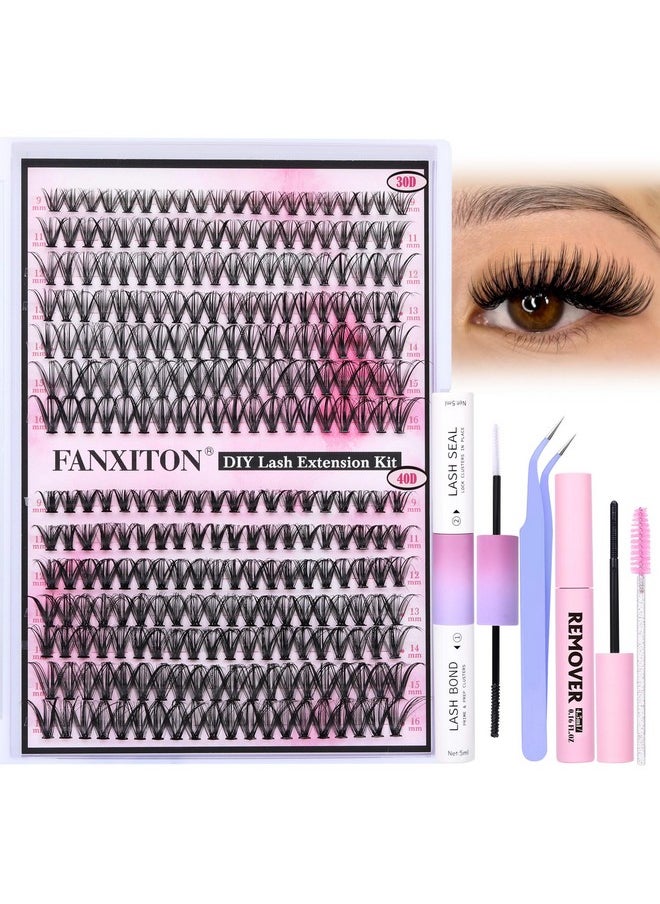 Extension Kit Natural Lash Clusters 30D+40D Mix 9-16 Mm D Curl Lndividual Lashes Lash Remover 280 Pcs Wispy Eyelash Extension Kit With Lash Bond And Seal And Lash Tweezers By Fanxiton