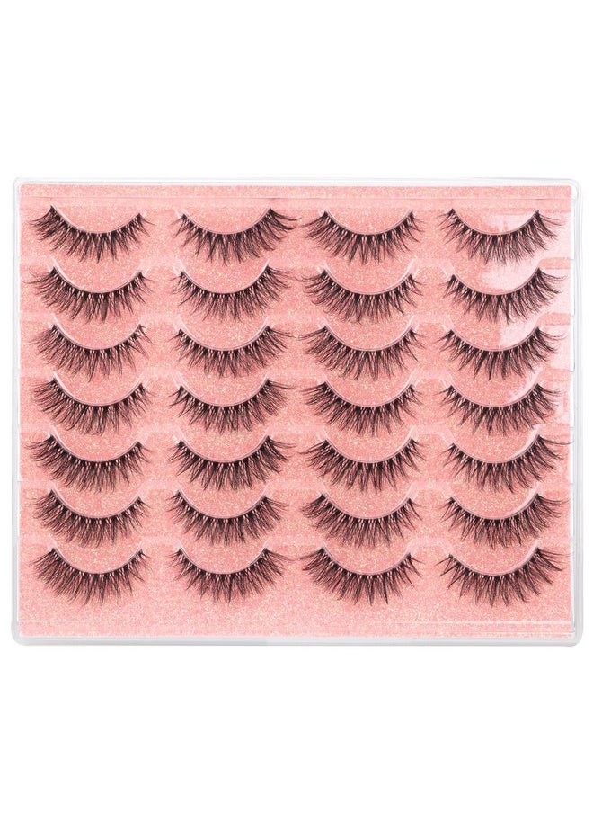 Lashes Wispy False Eyelashes Natural Look 14Mm Clear Band Lashes Fluffy Faux Mink Lashes Cat Eye Short Natural Fake Lashes Pack 14 Pairs