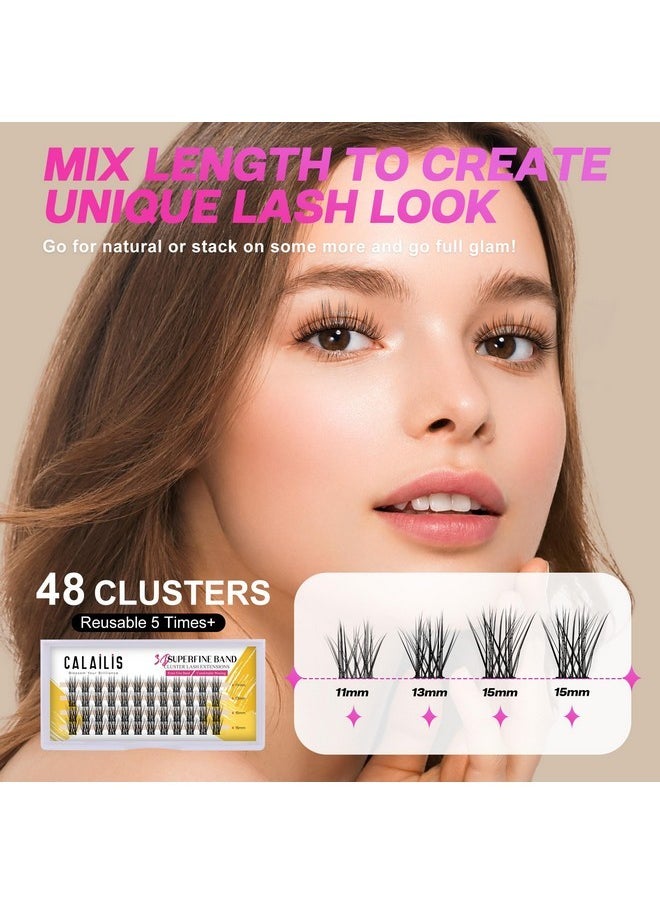 Individual Lashes, Diy Eyelash Extensions, Super Thin Glue-Based Band, Natural Look Reusable, 11/13/15/15Mm,Lasting For 48 Hours Individual Diy Eyelashes(Ys02)