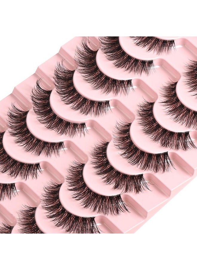 Natural Lashes Wispy False Eyelashes Fake Cat Eye Lashes Pack 10 Pairs Natural Look Lash Strips Fluffy Mink Eyelash Full Strip Lashes (C1 | 8-14Mm)