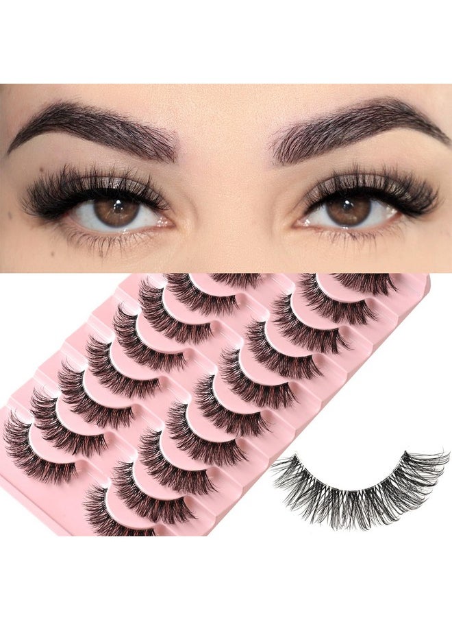 Natural Lashes Wispy False Eyelashes Fake Cat Eye Lashes Pack 10 Pairs Natural Look Lash Strips Fluffy Mink Eyelash Full Strip Lashes (C1 | 8-14Mm)