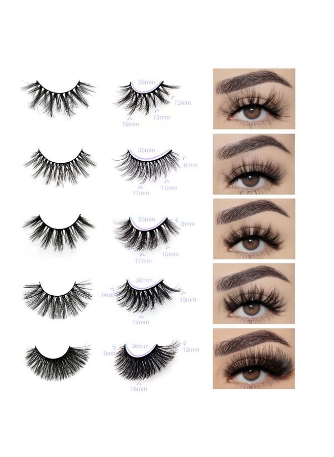 Wholesale Mixed Lashes Pack 3D Faux Mink Eyelashes 5 Style 30 Pairs Fluffy Volume Natural Charming Look Medium Length Eyelashes Cotton Band Handmade Reusable Soft False Eyelashes (5 Styles-30 Pairs)