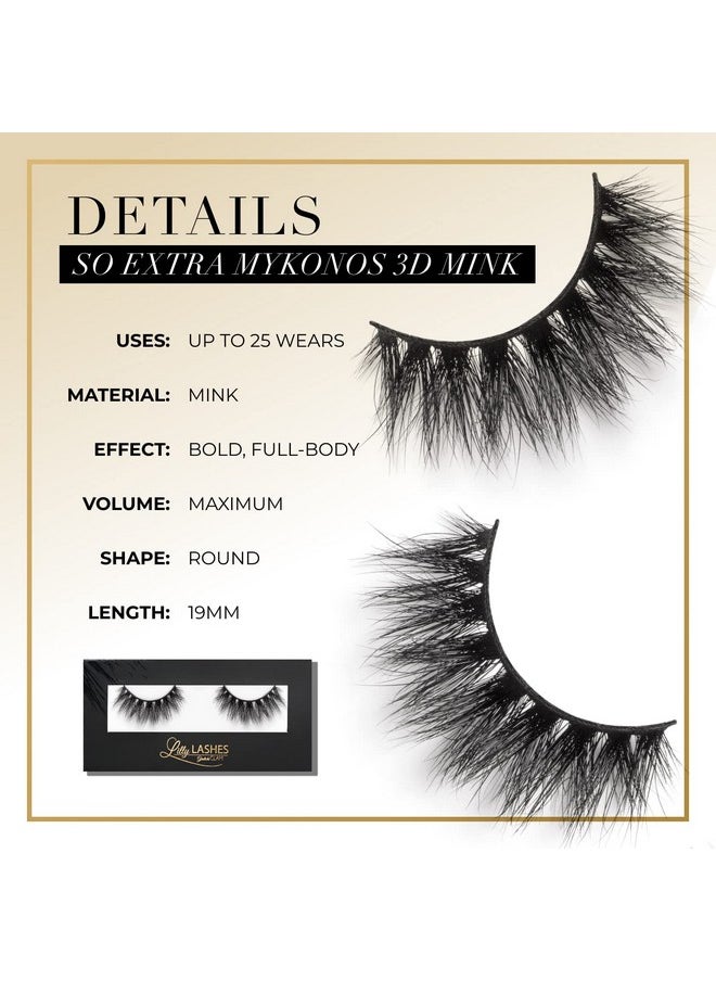 So Extra Mykonos 3D Mink Lashes - Mink Eyelashes, The Original Lilly Lash, Wispy Lashes Natural Look, Reusable Eyelashes Up To 25X, Fluffy Eyelashes, Strip Lashes - Lash Glue Not Included
