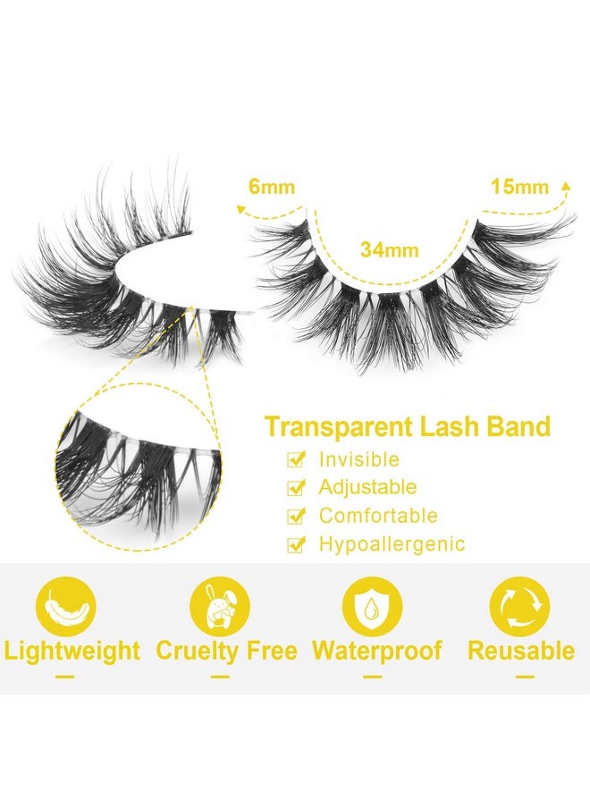 Lashes Natural Look False Eyelashes Clear Band Wispy Faux Mink Eyelashes Fluffy Short Natural False Lashes Cat Eye Strip Lashes That Look Like Extenison D Curl Lashes Pack 7 Pairs