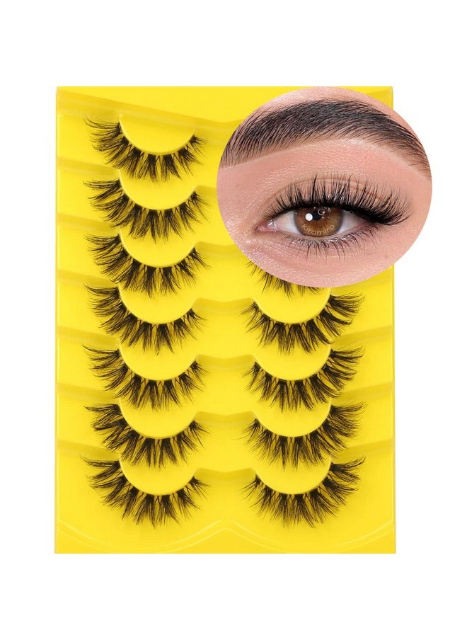 Lashes Natural Look False Eyelashes Clear Band Wispy Faux Mink Eyelashes Fluffy Short Natural False Lashes Cat Eye Strip Lashes That Look Like Extenison D Curl Lashes Pack 7 Pairs