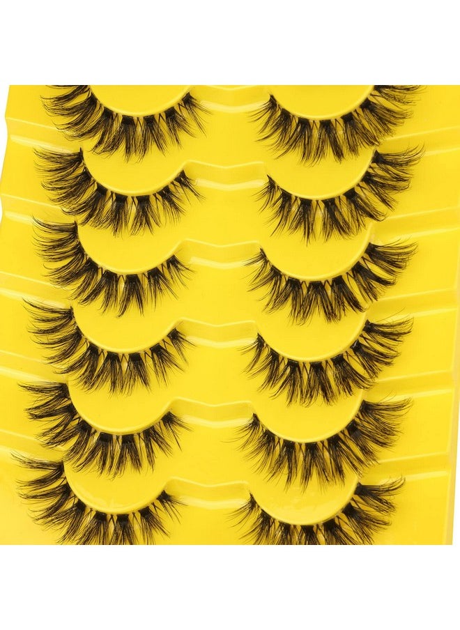 Lashes Natural Look False Eyelashes Clear Band Wispy Faux Mink Eyelashes Fluffy Short Natural False Lashes Cat Eye Strip Lashes That Look Like Extenison D Curl Lashes Pack 7 Pairs