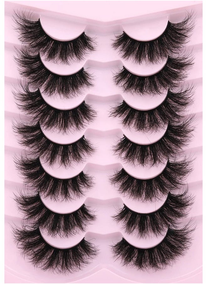 Lashes Fluffy False Eyelashes Wispy Faux Mink Eyelashes Long Dramatic Lashes 8D Volume Strip Eyelashes Cat Eye Lashes Pack