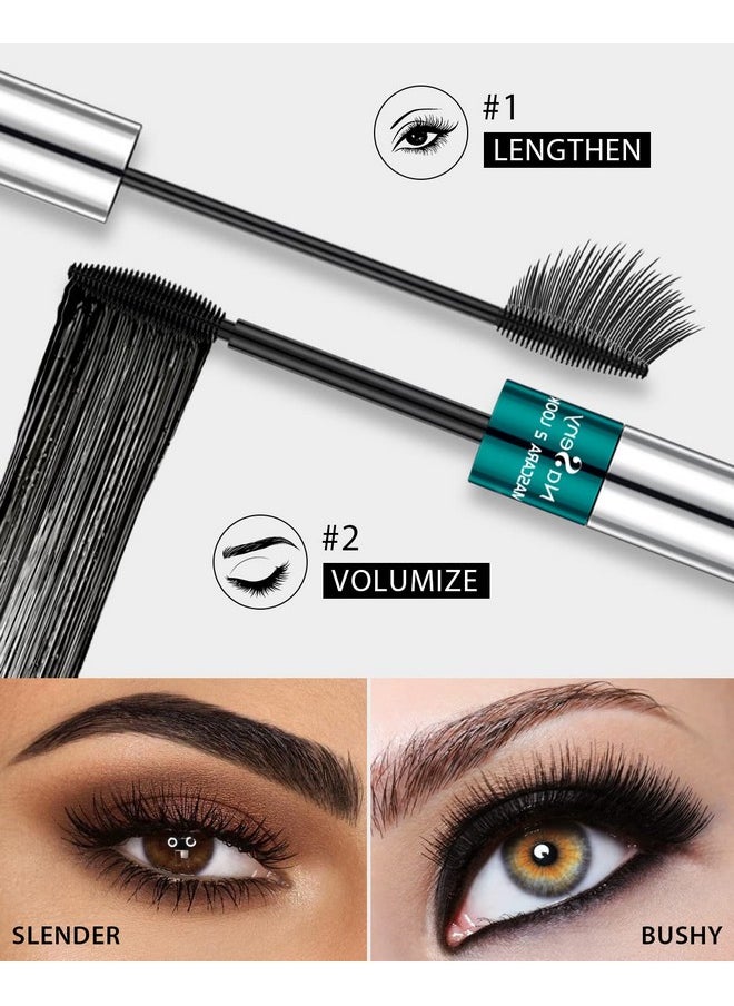 2In1 Vibely Mascara Waterproof Black Volume And Length Thickening And Lengthening Dual Effect 5X Longer Mascara Smudge-Proof Non Clumping