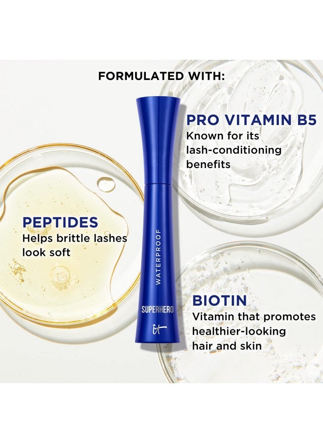 Superhero Volumizing Waterproof Mascara - 24Hr Wear - Resists Sweat & Humidity - Lash-Loving Biotin, Peptides & Pro-Vitamin B5 - Super Black, 0.3 Fl Oz