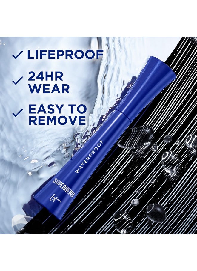 Superhero Volumizing Waterproof Mascara - 24Hr Wear - Resists Sweat & Humidity - Lash-Loving Biotin, Peptides & Pro-Vitamin B5 - Super Black, 0.3 Fl Oz
