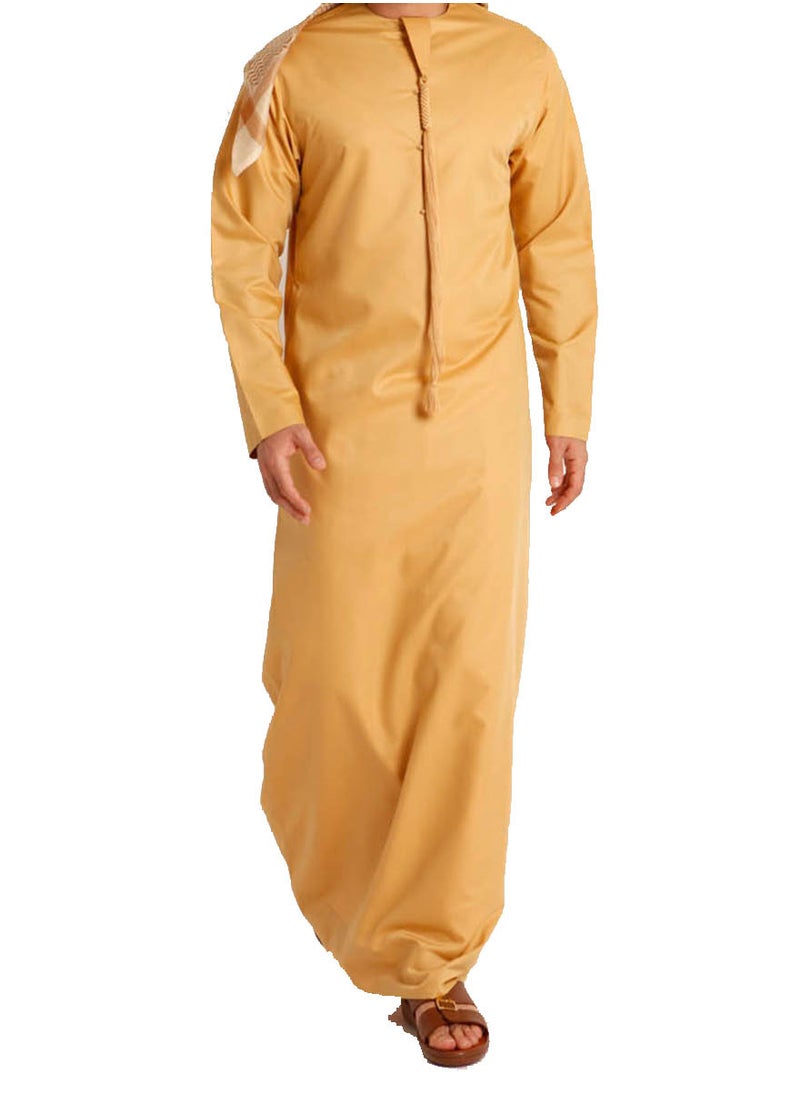 Everyday Emirati Kandora: Traditional Arab Thobe for Men - Long Sleeve Round Neck, Soft & Breathable Muslim Robe - Comfortable, Skin-Friendly, Drapey, and Ideal for Daily Wear