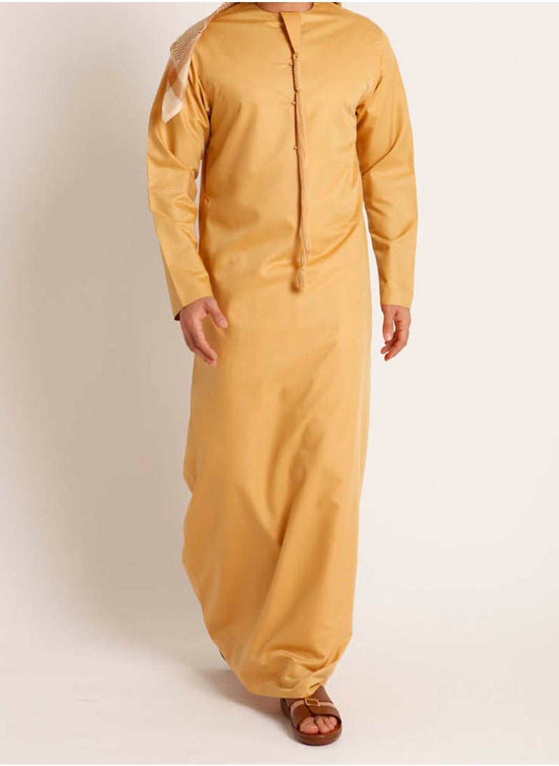 Everyday Emirati Kandora: Traditional Arab Thobe for Men - Long Sleeve Round Neck, Soft & Breathable Muslim Robe - Comfortable, Skin-Friendly, Drapey, and Ideal for Daily Wear