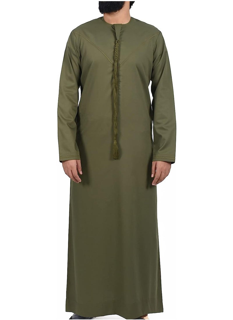 Everyday Emirati Kandora: Traditional Arab Thobe for Men - Long Sleeve Round Neck, Soft & Breathable Muslim Robe - Comfortable, Skin-Friendly, Drapey, and Ideal for Daily Wear