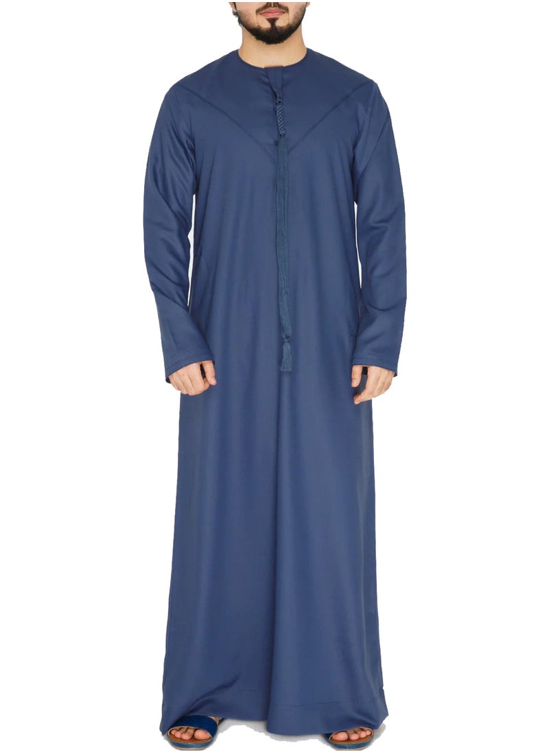 Everyday Emirati Kandora: Traditional Arab Thobe for Men - Long Sleeve Round Neck, Soft & Breathable Muslim Robe - Comfortable, Skin-Friendly, Drapey, and Ideal for Daily Wear