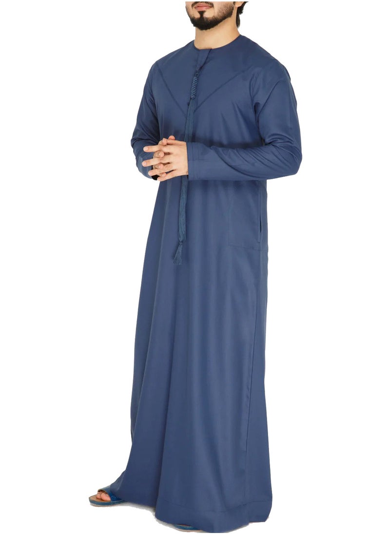 Everyday Emirati Kandora: Traditional Arab Thobe for Men - Long Sleeve Round Neck, Soft & Breathable Muslim Robe - Comfortable, Skin-Friendly, Drapey, and Ideal for Daily Wear