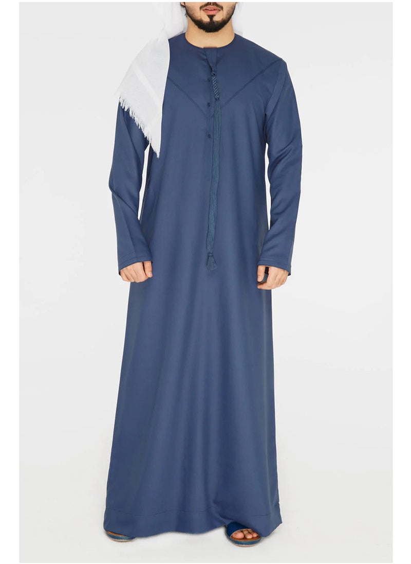 Everyday Emirati Kandora: Traditional Arab Thobe for Men - Long Sleeve Round Neck, Soft & Breathable Muslim Robe - Comfortable, Skin-Friendly, Drapey, and Ideal for Daily Wear