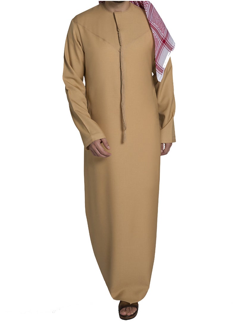 Everyday Emirati Kandora: Traditional Arab Thobe for Men - Long Sleeve Round Neck, Soft & Breathable Muslim Robe - Comfortable, Skin-Friendly, Drapey, and Ideal for Daily Wear