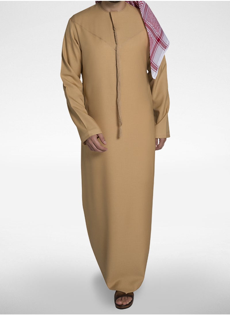 Everyday Emirati Kandora: Traditional Arab Thobe for Men - Long Sleeve Round Neck, Soft & Breathable Muslim Robe - Comfortable, Skin-Friendly, Drapey, and Ideal for Daily Wear