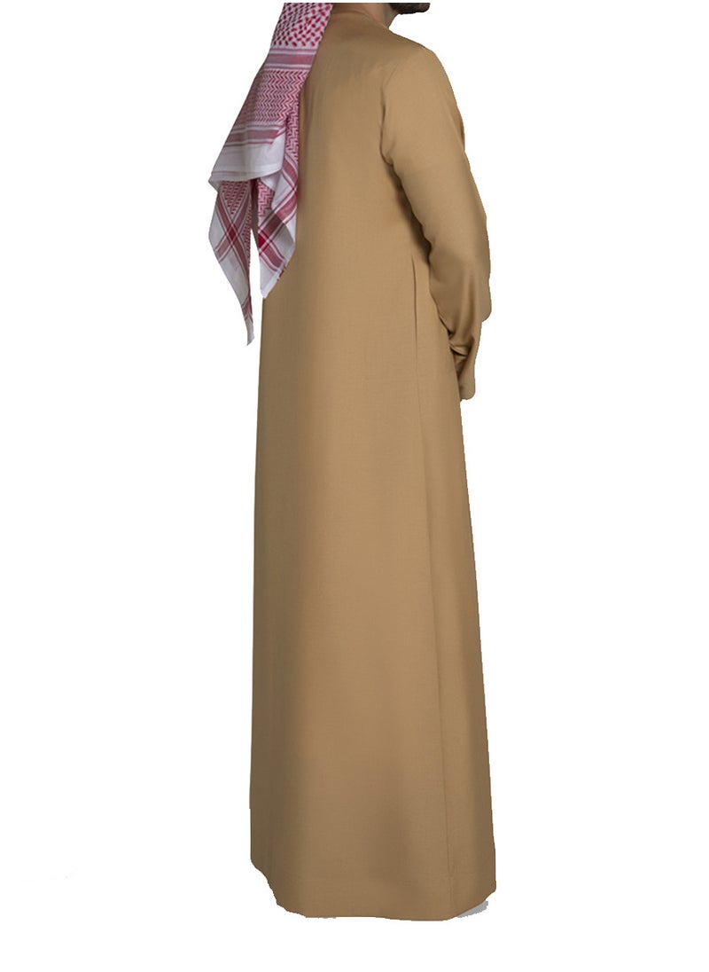 Everyday Emirati Kandora: Traditional Arab Thobe for Men - Long Sleeve Round Neck, Soft & Breathable Muslim Robe - Comfortable, Skin-Friendly, Drapey, and Ideal for Daily Wear