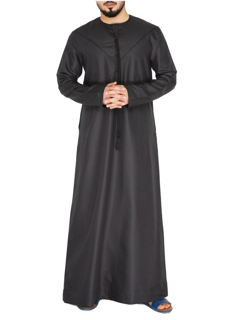 Everyday Emirati Kandora: Traditional Arab Thobe for Men - Long Sleeve Round Neck, Soft & Breathable Muslim Robe - Comfortable, Skin-Friendly, Drapey, and Ideal for Daily Wear