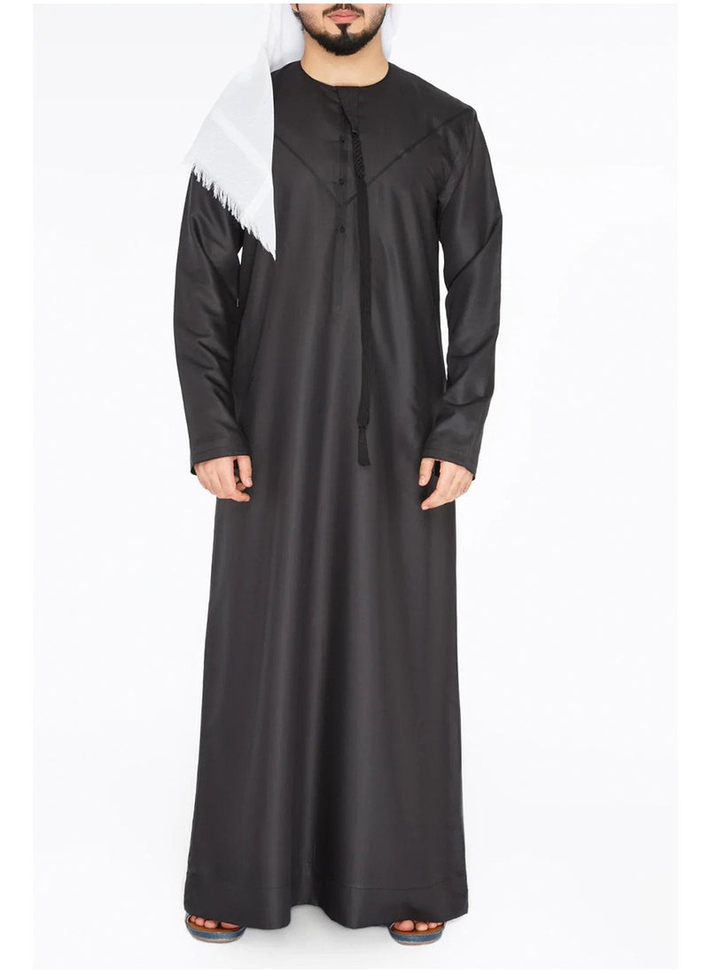 Everyday Emirati Kandora: Traditional Arab Thobe for Men - Long Sleeve Round Neck, Soft & Breathable Muslim Robe - Comfortable, Skin-Friendly, Drapey, and Ideal for Daily Wear