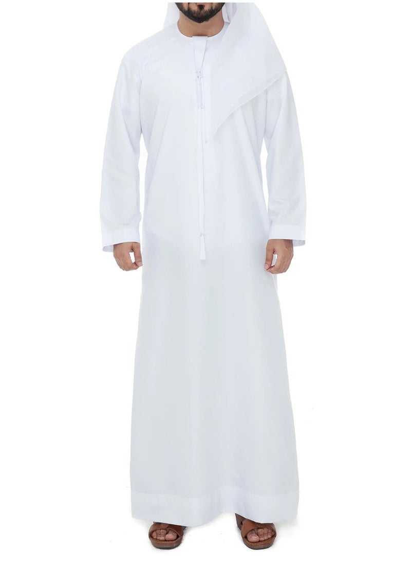 Everyday Emirati Kandora: Traditional Arab Thobe for Men - Long Sleeve Round Neck, Soft & Breathable Muslim Robe - Comfortable, Skin-Friendly, Drapey, and Ideal for Daily Wear