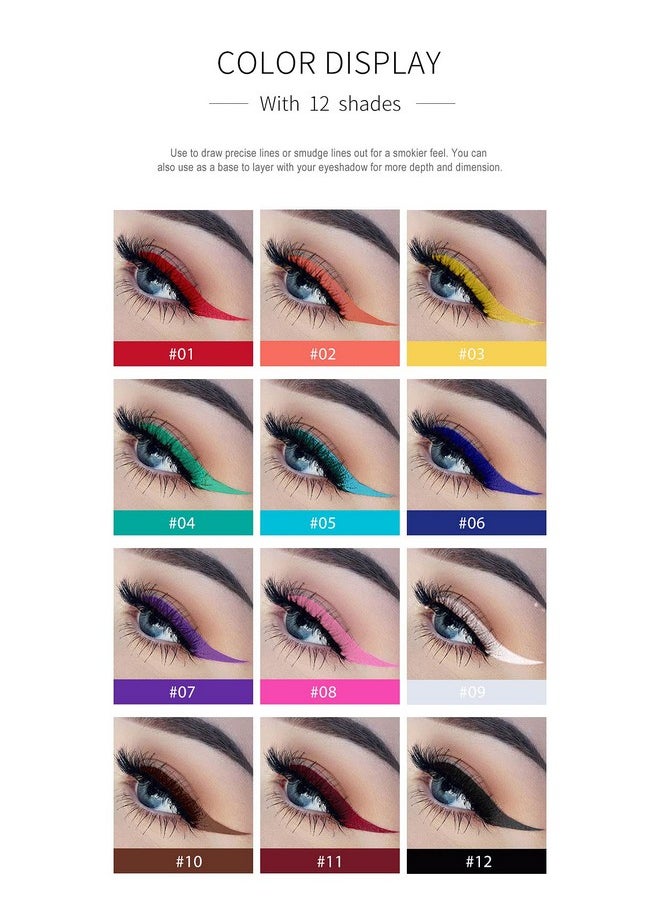 12 Colors Matte Liquid Eyeliner Set Rainbow Colorful Neon Eyeliner Pencil Pigmented Waterproof Smudgeproof Long Lasting Gel Eye Liner Christmas Makeup Gift Kit For Women (Set E)