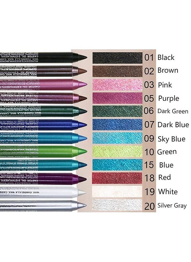 12Pcs Green Blue White Black Brown Purple Color Gel Glitter Eyeliner Pencils Set For Women Waterline Waterproof Smudge Proof Lapiz De Ojos Delineador De Ojos Contra El Agua Eye Liner Makeup 1