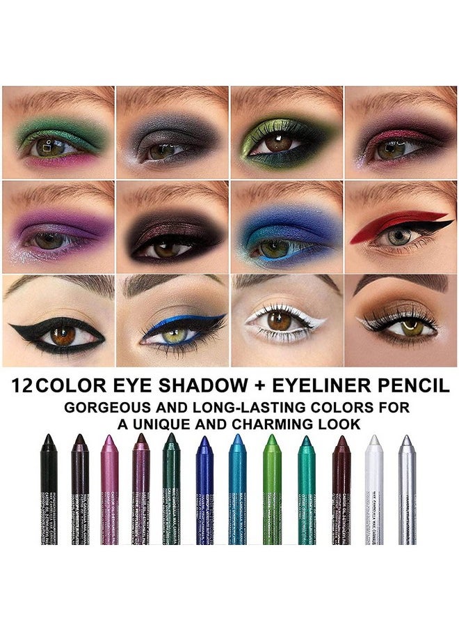 12Pcs Green Blue White Black Brown Purple Color Gel Glitter Eyeliner Pencils Set For Women Waterline Waterproof Smudge Proof Lapiz De Ojos Delineador De Ojos Contra El Agua Eye Liner Makeup 1