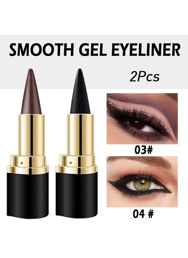 2Pcs Black Dark Brown Gel Eyeliner Pencils Pen Eye Black Face Paint Makeup Stick For Halloween Long Wear Waterproof Smudge Proof Natural Black Brown Cream Eyeliner Eye Liners Crayon Lipstick Set