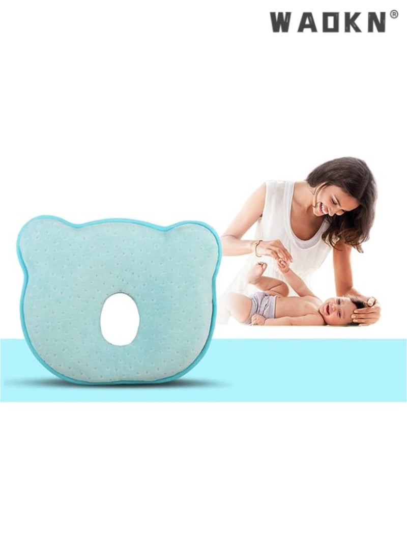 Baby Pillow - Preventing Flat Head Syndrome (Plagiocephaly) for Your Newborn Baby，Made of Memory Foam Head- Shaping Pillow and Neck Support (0-12 Months) (Blue)