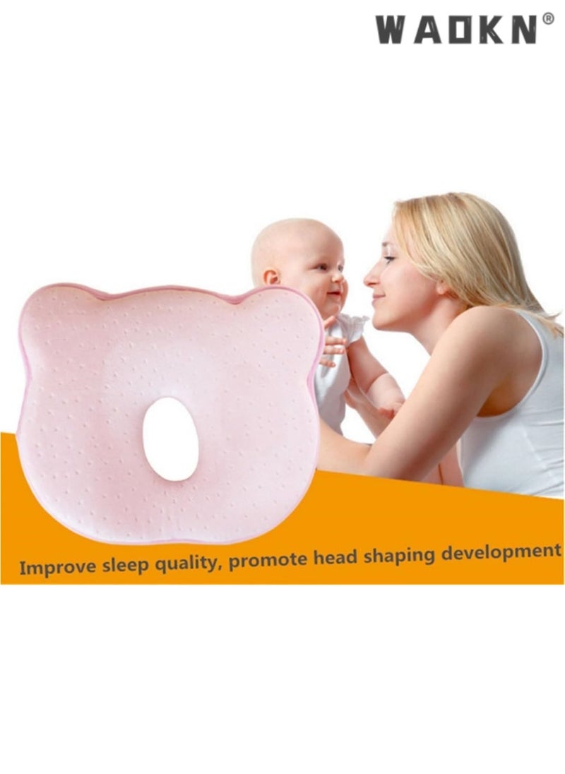 Baby Pillow - Preventing Flat Head Syndrome (Plagiocephaly) for Your Newborn Baby，Made of Memory Foam Head- Shaping Pillow and Neck Support (0-12 Months) (Pink)