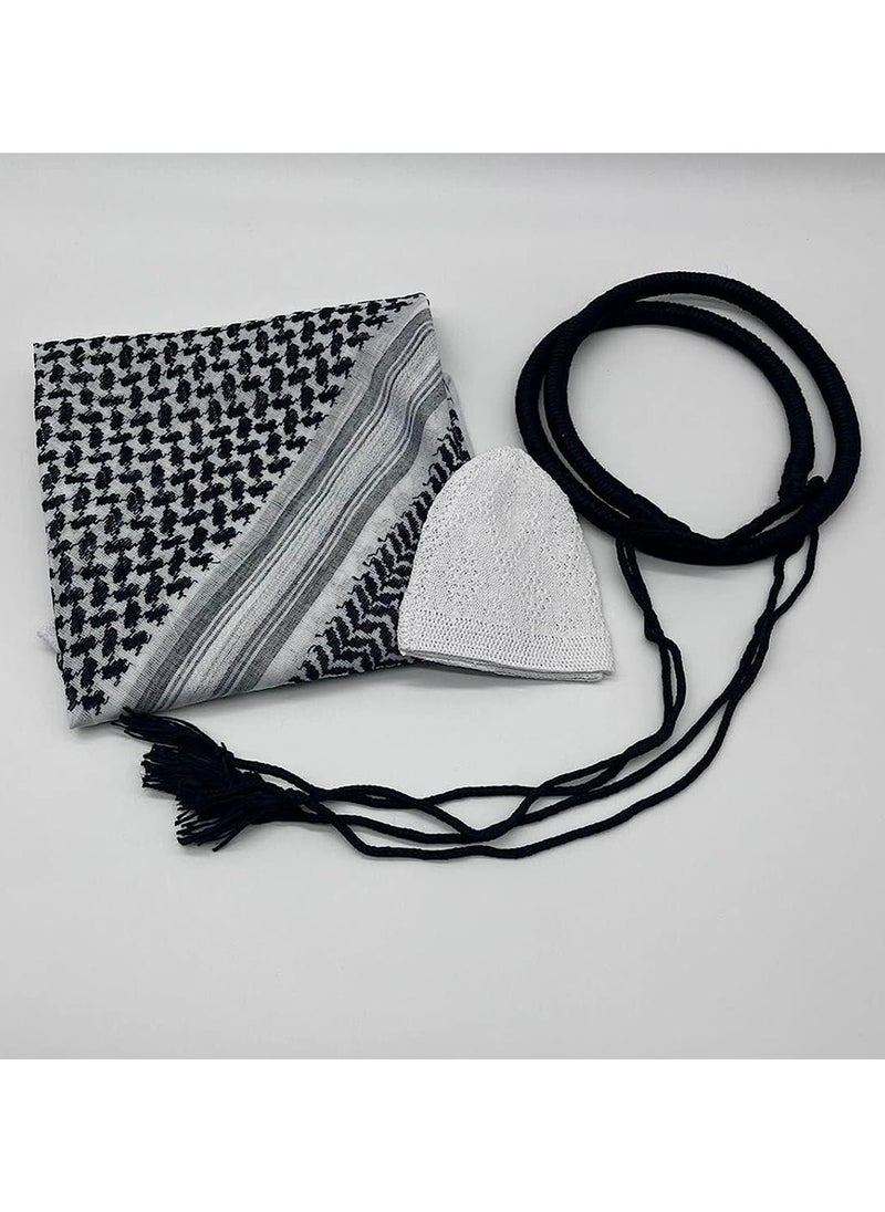 YATHREB Ghutra Complete Set for Men - Arab Fashion Keffiyeh & Head Ring Agal Iqal - Premium Quality Arabian Scarf Shaykh Boys Head Covering - Emirati Style - One Size Fits All