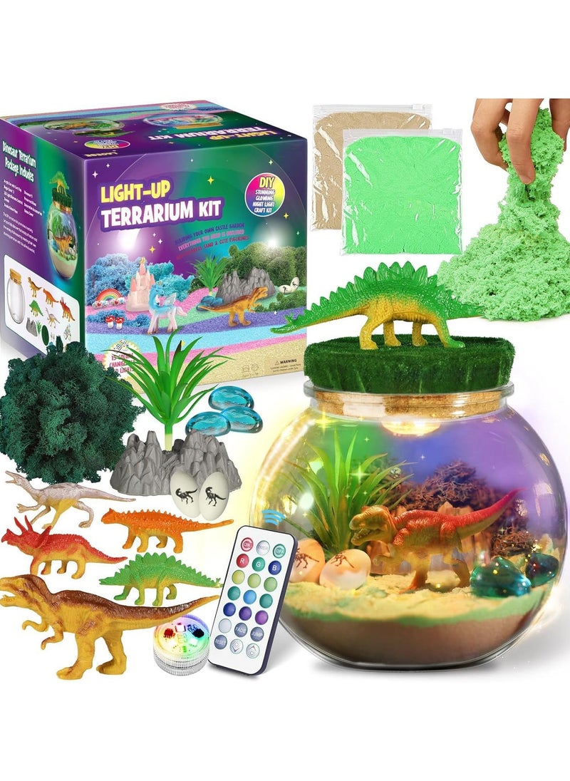 Dinosaur Terrarium Kit for Kids Dino Kid Crafts with DIY Moon Lamp Painting Kit Birthday Gift for Boys Ages 4-12 Year Old Arts and Crafts for Boys and Kids Dinosaur Toys for Boys (Dinosaur)